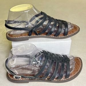 Sam Edelman Women’s Garland Strappy Black Leather Flats Sandals 7M